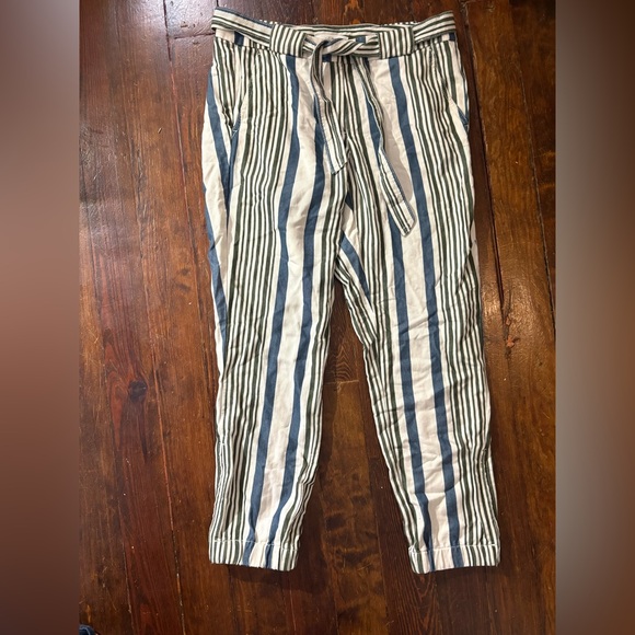 Loft Ann Taylor blue green striped casual tie waist pants joggers size 4 - Picture 3 of 7